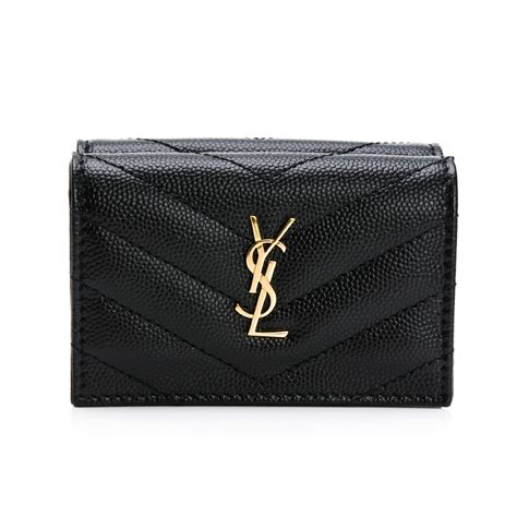 ysl 短 夾|【YSL】SAINT LAURENT 魚子醬信封型迷你三折短夾 (黑).